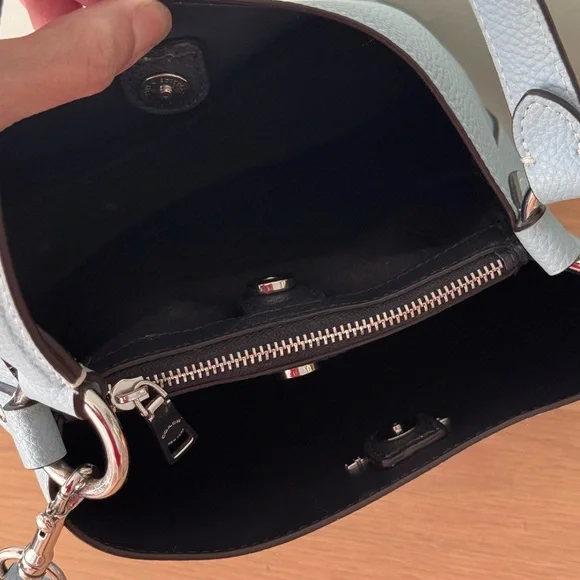 Coach Small Town Bucket Blue Pebble Leather Stripe Women Crossbody Shoulder Bag - Picture 5 of 9